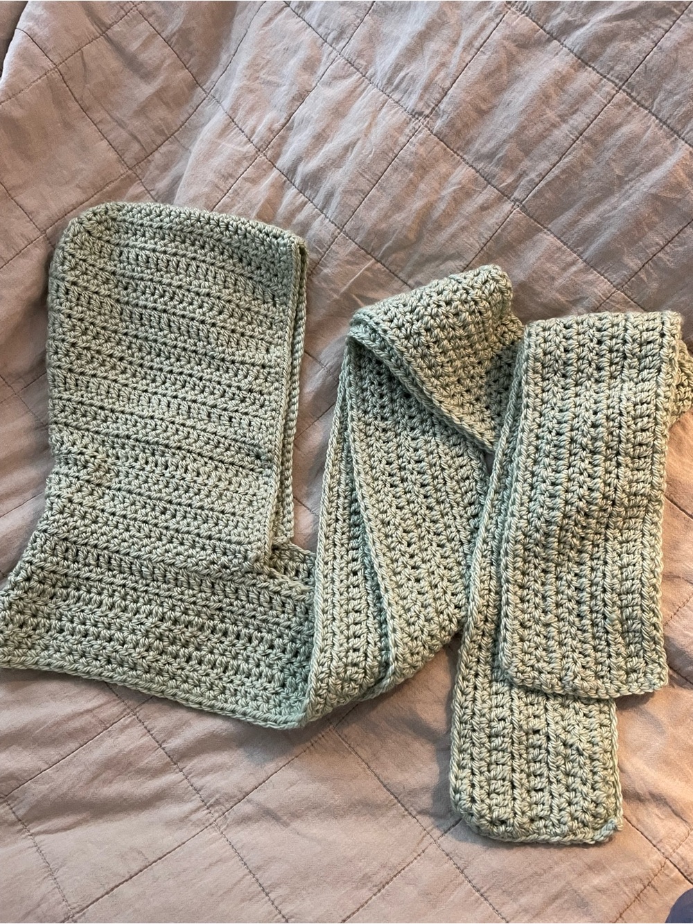 Handmade Crochet Scarf in Sage Green